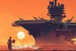 【AI绘图】拜拜了！乔治站在岸边目送航母🚢远去~